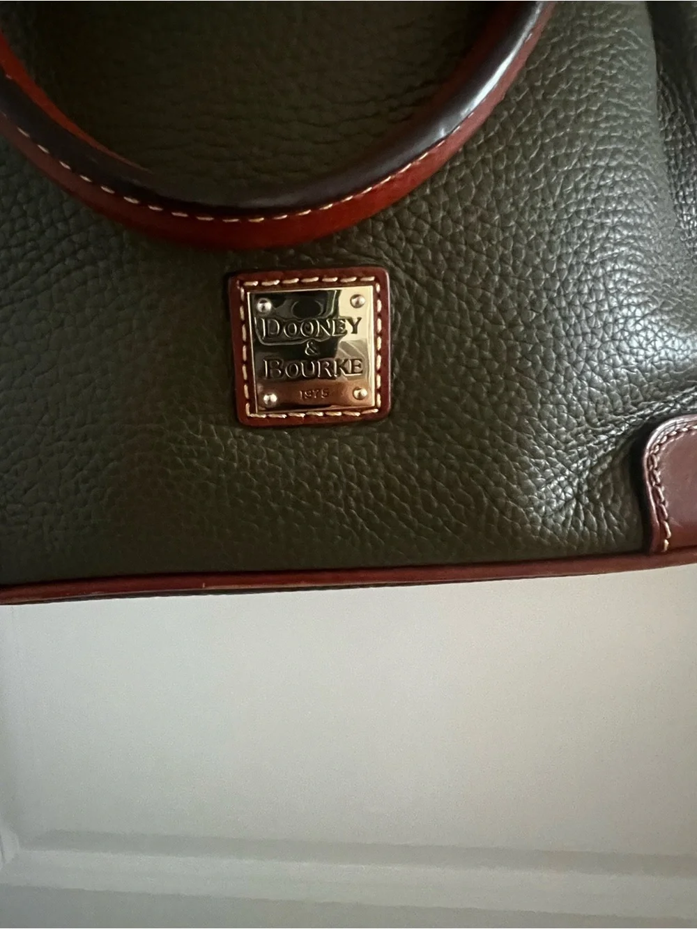 Dooney & Bourke Olive Satchel with Brown Trim